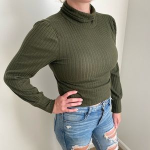 Green Turtle Neck Crop Top
